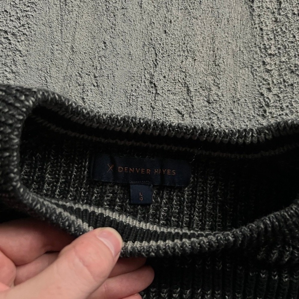 Vintage Denver Hayes Sweater Large Black 2000s Y2K Striped Ribbed Knit Crewneck - Picture 4 of 8